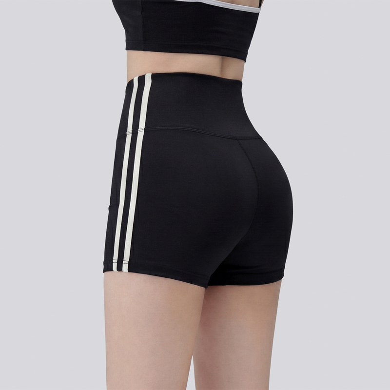 Women's High-Waisted Double-Bar Sports Shorts for Yoga, Running, Training, and Fitness, with Tummy Control and Butt-Lifting Features, Quick-Dry, High-Elastic, and Tight-Fitting