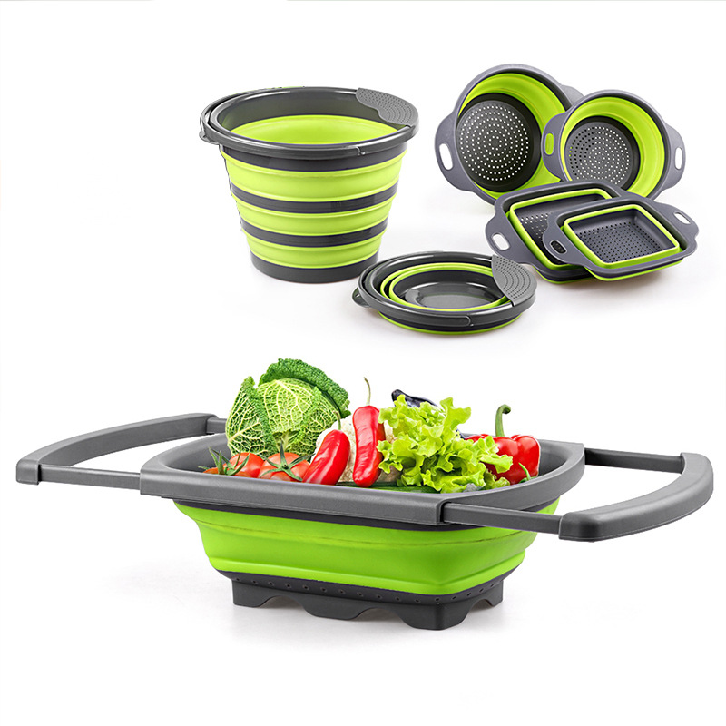 Canasta de filtro de agua para el hogar Cesta de drenaje retráctil plegable redonda cuadrada Cubo de almacenamiento plegable Lavabo de cocina