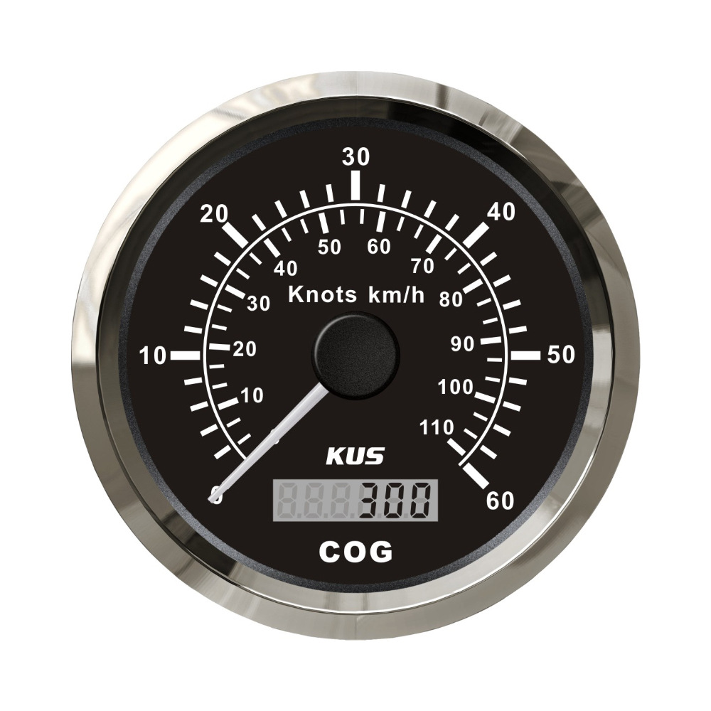 Universal KUS Instrument 85mm GPS Speedometer Nautical Mile with Direction 12V 24V (automobile instrument) - black-dial-60knots