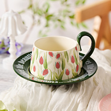原创手绘铃兰花陶瓷杯咖啡杯碟套装高颜值女生下午茶伴手礼礼物