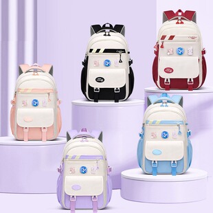 Cross-border Junior High School Schoolbag Women's Casual Backpack Large Capacity High-value Color Contrast Lightweight Ins Style Schoolbag