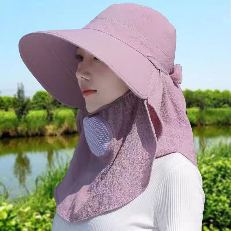 Mask shawl large brim sunshade hat children's face-covering neck protection fisherman hat outdoor construction site farm work sunscreen tea picking hat