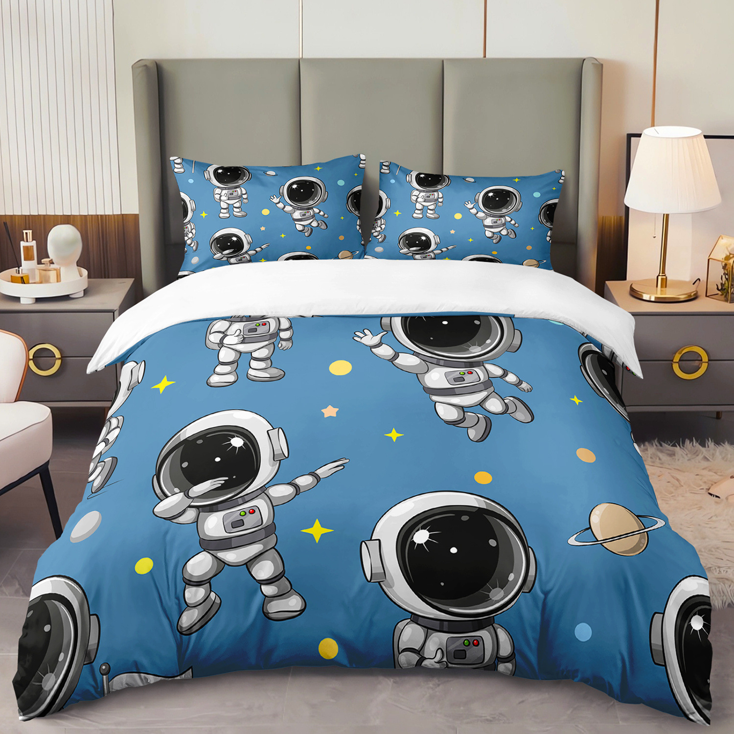 Fábrica de origen textil doméstico astronauta digital impresión set edredón suave piel respaldar TEMU / JIT