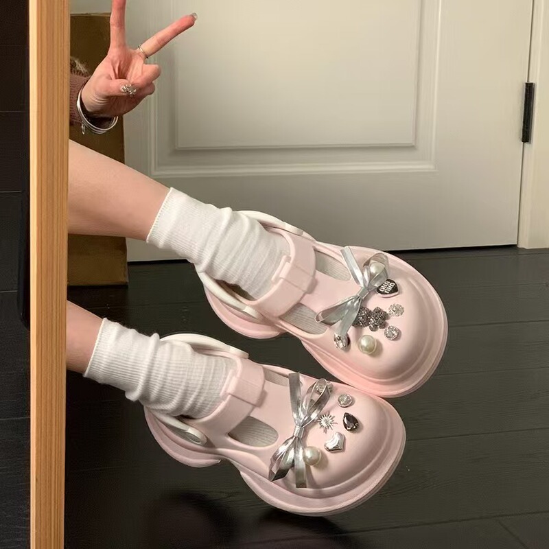 Summer New Style~Diy Internet Celebrity Fashion Clogs for Women Summer Outdoor Beach Wear Thick-Soled Heightening Sandals Eva