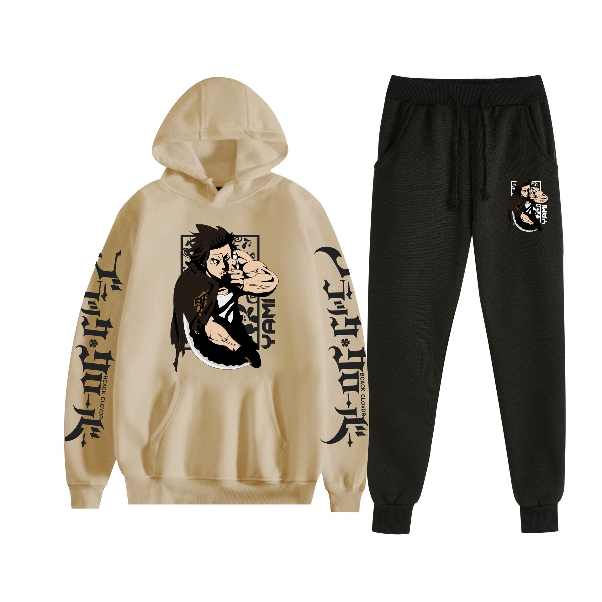 Trébol de cuatro hojas negro nuevo estilo transfronterizo Black Clover pareja suéter con capucha hombres y mujeres pantalones de dos piezas