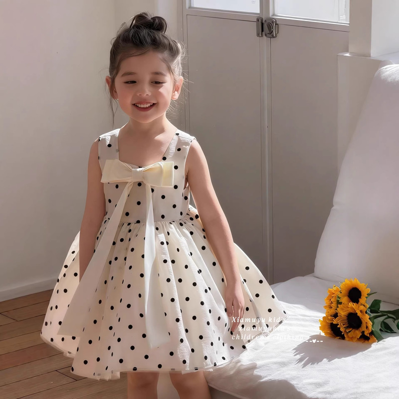 2026 New Summer Style Girls' Sweet Polka Dot Vest Dress, Stylish and Elegant Polka Dot Princess Dress for Baby Girls H