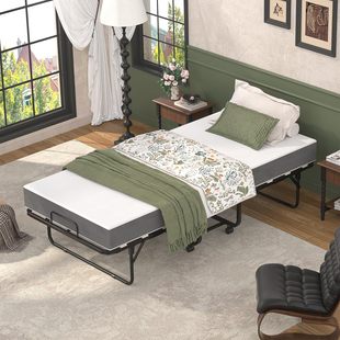 Amazon Single Folding Bed Thickened Sponge Mattress Apartment Hotel Extra Bed with Wheels Storage Guest Room Spare Bed