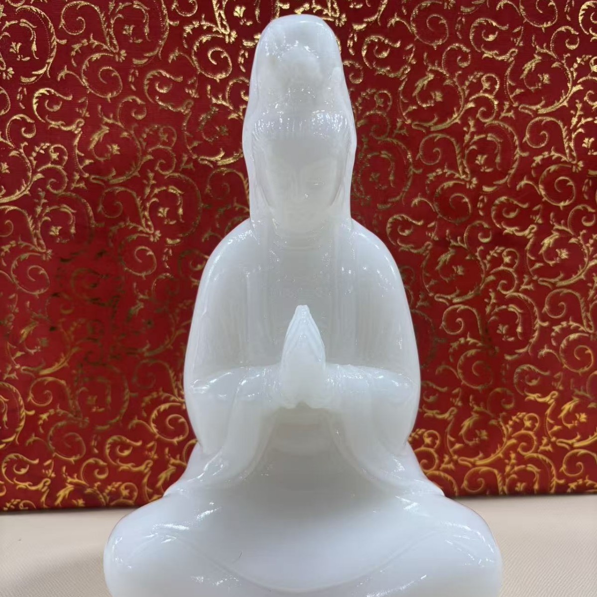 工厂批发天然白玉坐观音雕刻摆件佛像
