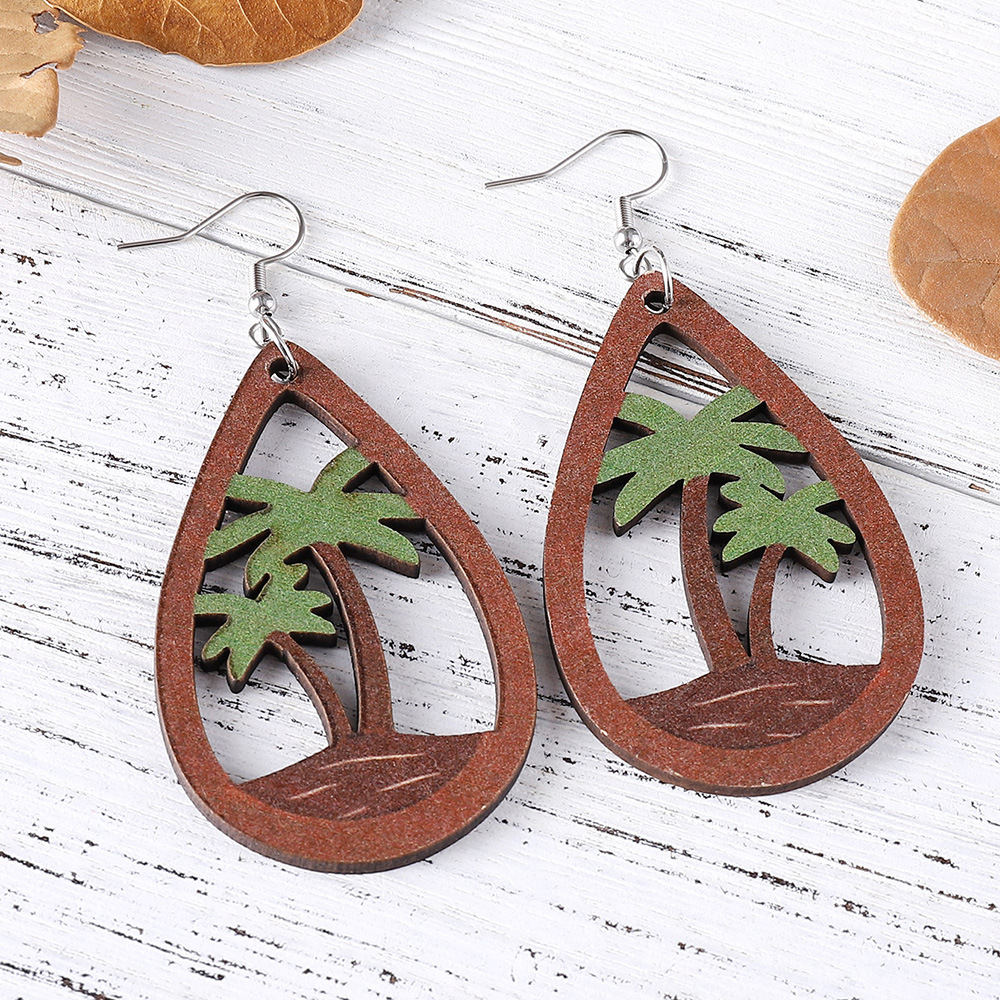 Vacation Coconut Tree Water Droplets Stainless Steel Wood Women's Ear Hook display picture 3