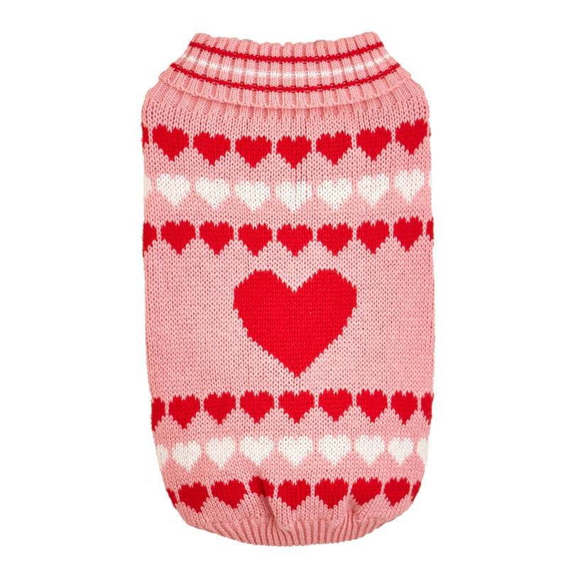 Valentinstag Herz rot rosa Jacquard Schildkröte Revers Hund Pullover Pullover Katze Anti-Shedding Teddy Bichon Bär