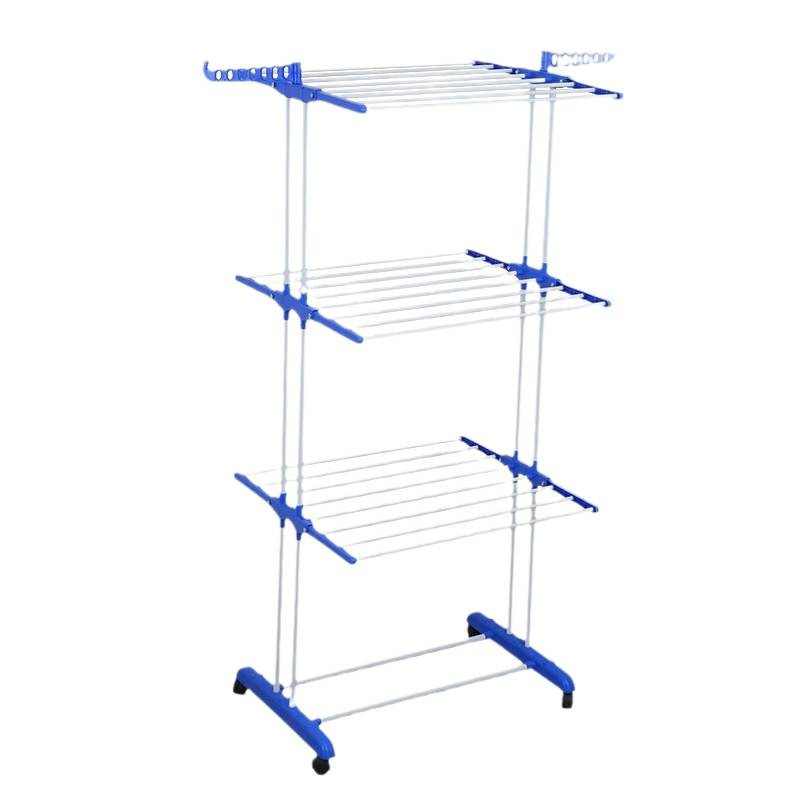 Fábrica directa multifuncional piso de tres capas de toallas voladoras perchas de aire plegables de piso interior perchas de ropa móviles