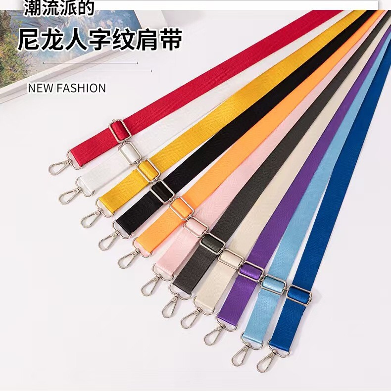 Nylon Herringbone Shoulder Strap with Silver Buckle, Solid Color Widened Strap, Crossbody Strap, Replaceable Bag Strap