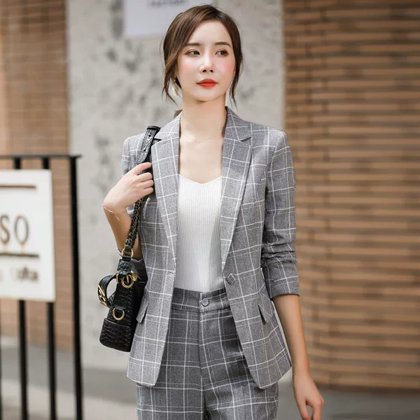Autumn and Winter New Business Attire Women's Fashionable Plaid Suit Set Slim-Fitting White-Collar Beautician Teacher Work Clothes