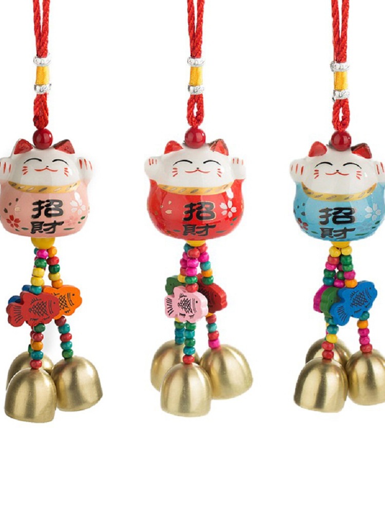 Lucky Cat Ceramic Small Wind Chime Hanging Ornament Door Bell Doorbell Entrance Reminder Bell Hanging Decor Shop