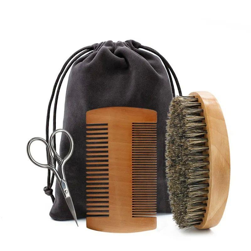 Men&#x27;s Shaving Brush Set Boar Bristle Portable Barber Na