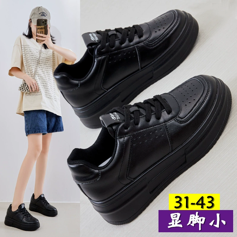 Женская обувь большого размера 41-43 новая толстоцветная повседневная плюшевая черная кожа водонепроницаемая внутренняя спортивная обувь женская осень-зима