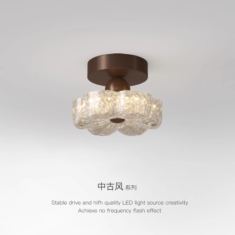 Lámpara de techo de flores de resina de estilo antiguo, luz de pasillo, luz de pasillo, balcón retro francés, iluminación de entrada, sentido avanzado