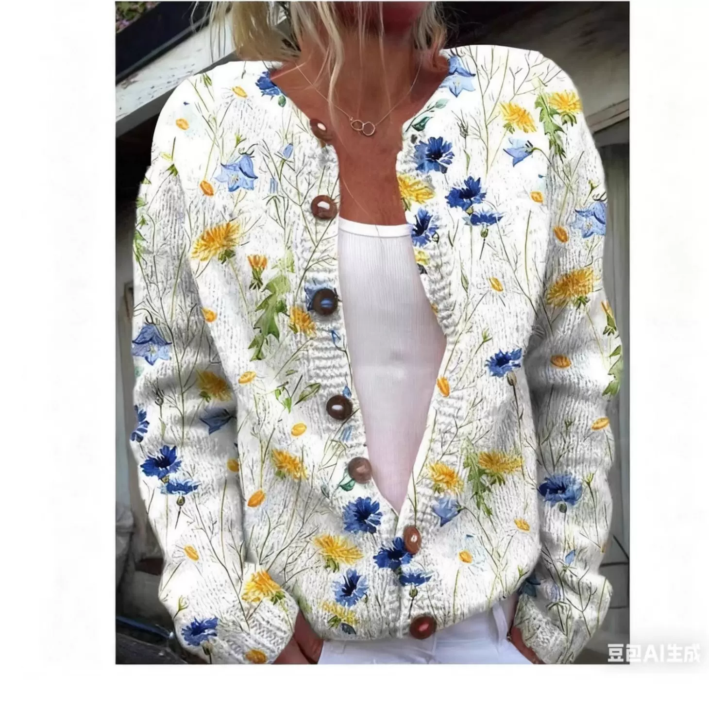 欧美跨境开衫单排扣长袖女式毛衣 3D数码印花源头工厂批发