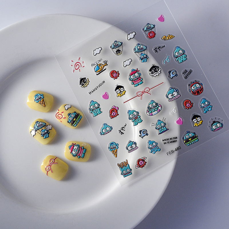 Fish monster Hanton waterproof 5D nail stickers ugly fish cute stickers cute Mermaid Hand account creative nail stickers mixed batch Fish monster Hanton waterproof 5D nail stickers ugly fish cute stickers cute Mermaid Hand account creative nail stickers mixed batch