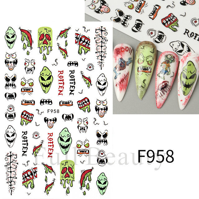 クロスボーダー新しいネイルアートステッカーハロウィン発光かわいい漫画ゴーストカボチャコウモリスターバック粘着ネイルステッカー|undefined