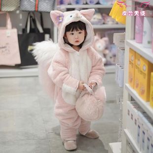 Cute Baby Girl Pajamas Autumn and Winter 2023 New Lingna Beier Children's Wear Plush Pouch Sleeping Bag 1 Child 3 Years Old