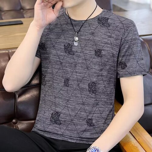 Summer Thin Short-Sleeve T-Shirt for Men, Korean-style Trendy All-Match Loose-Fit Plus-Size Striped Half-Sleeve Base Layer