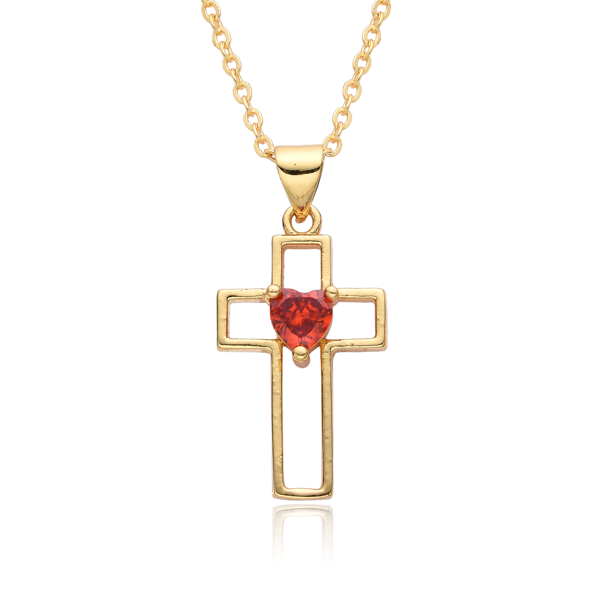 Copper Gold Plated Simple Style Shiny Cross Hollow Out Inlay Zircon Pendant Necklace display picture 8