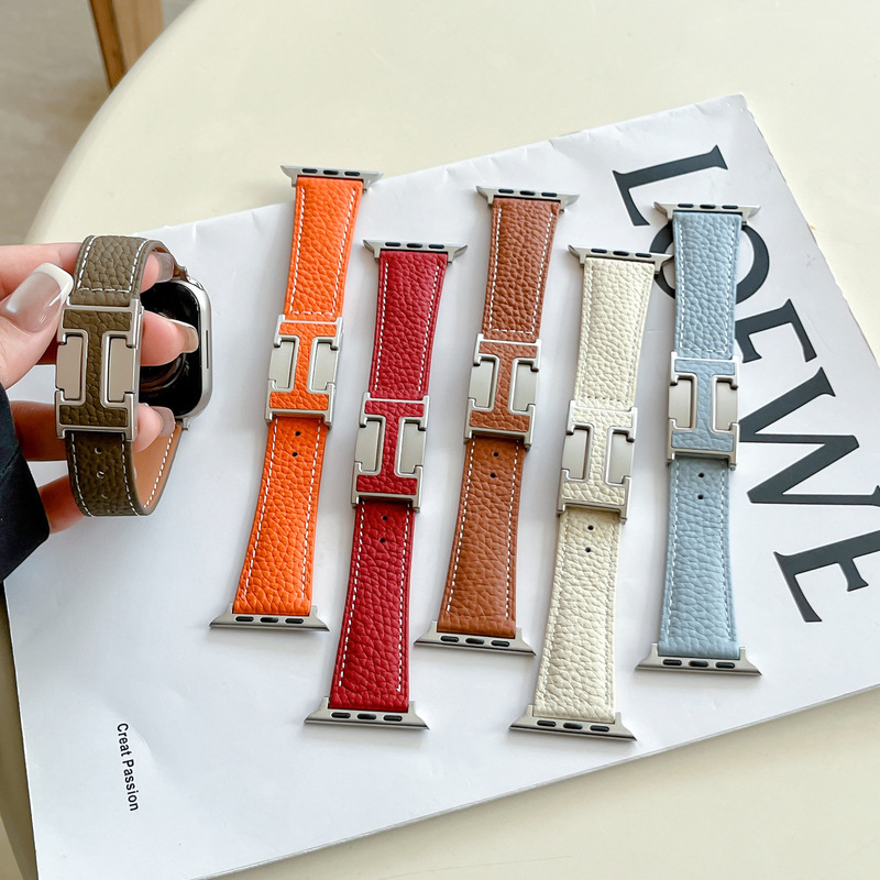Lychee-patterned H-buckle magnetic strap suitable for Apple s11, Huawei watch Fit5GT6pro, Mi 10 genuine leather strap Lychee-patterned H-buckle magnetic strap suitable for Apple s11, Huawei watch Fit5GT6pro, Mi 10 genuine leather strap