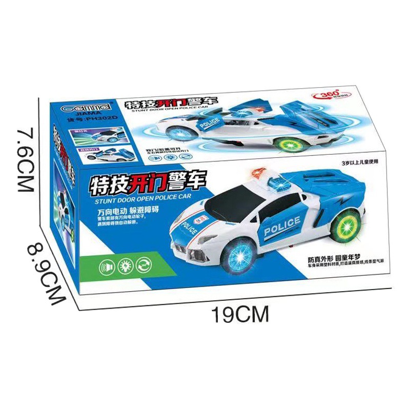 Stunt eléctrico de los niños Puerta Abierta coche de policía universal giratoria música luz policía coche de juguete puesto al por mayor
