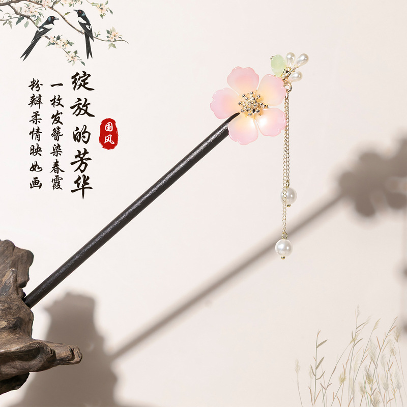 古风发簪流苏步摇仿黑檀木簪盘头发汉服配饰新中式发钗饰品批发女|undefined