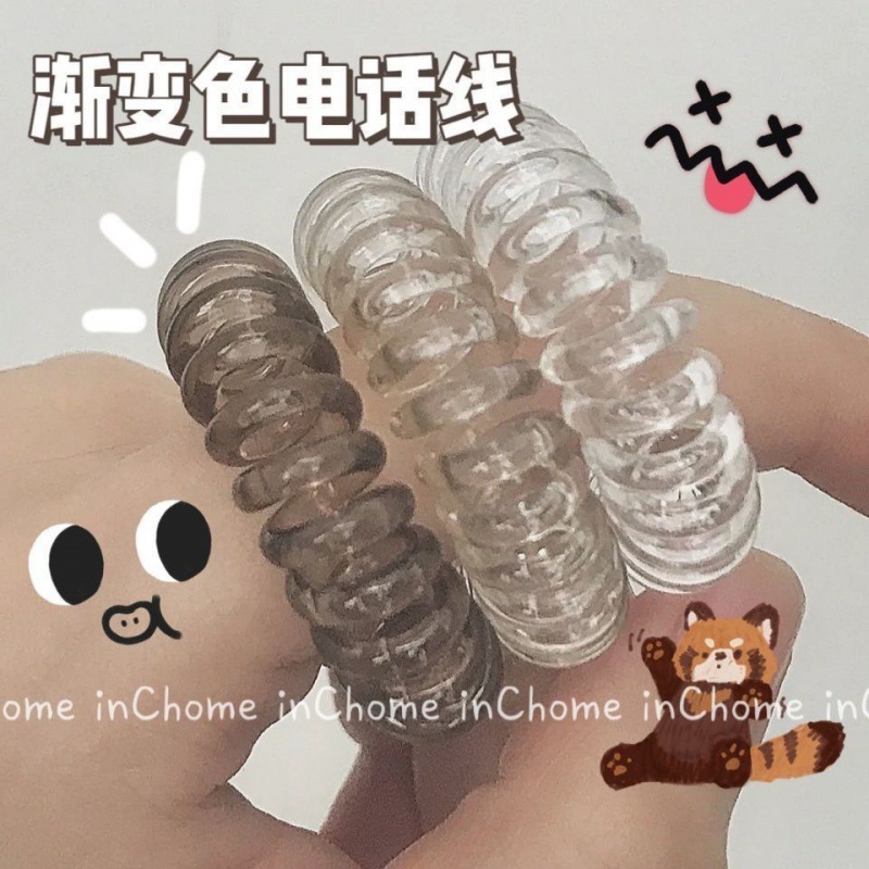 Accesorio para el cabello elástico fresco y sencillo, redondo, degradado, gris, alambre de teléfono, lazo para el cabello, silicona, corazón femenino.