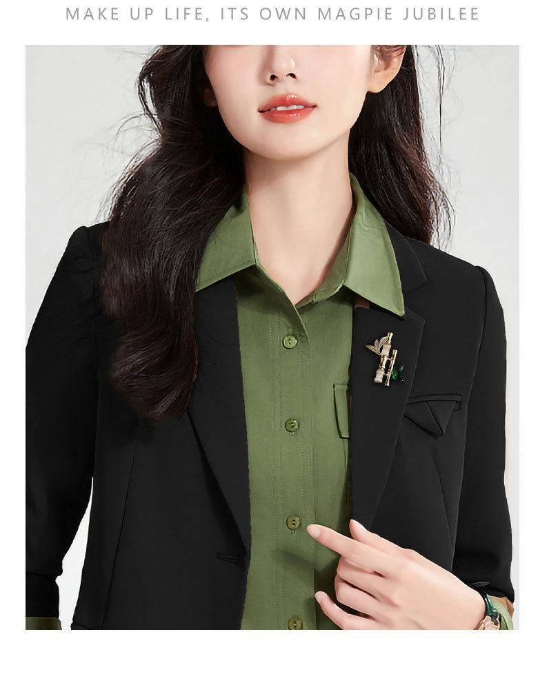 新品平安绿竹胸针时尚百搭节节高竹节胸花小众轻奢国风