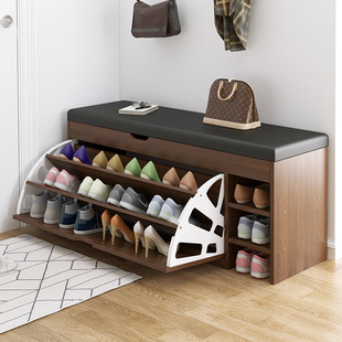 Home Entrance Shoe Cabinet with Seating, Shoe Bench, Trendy Entryway Soft Cushion Shoe Rack
