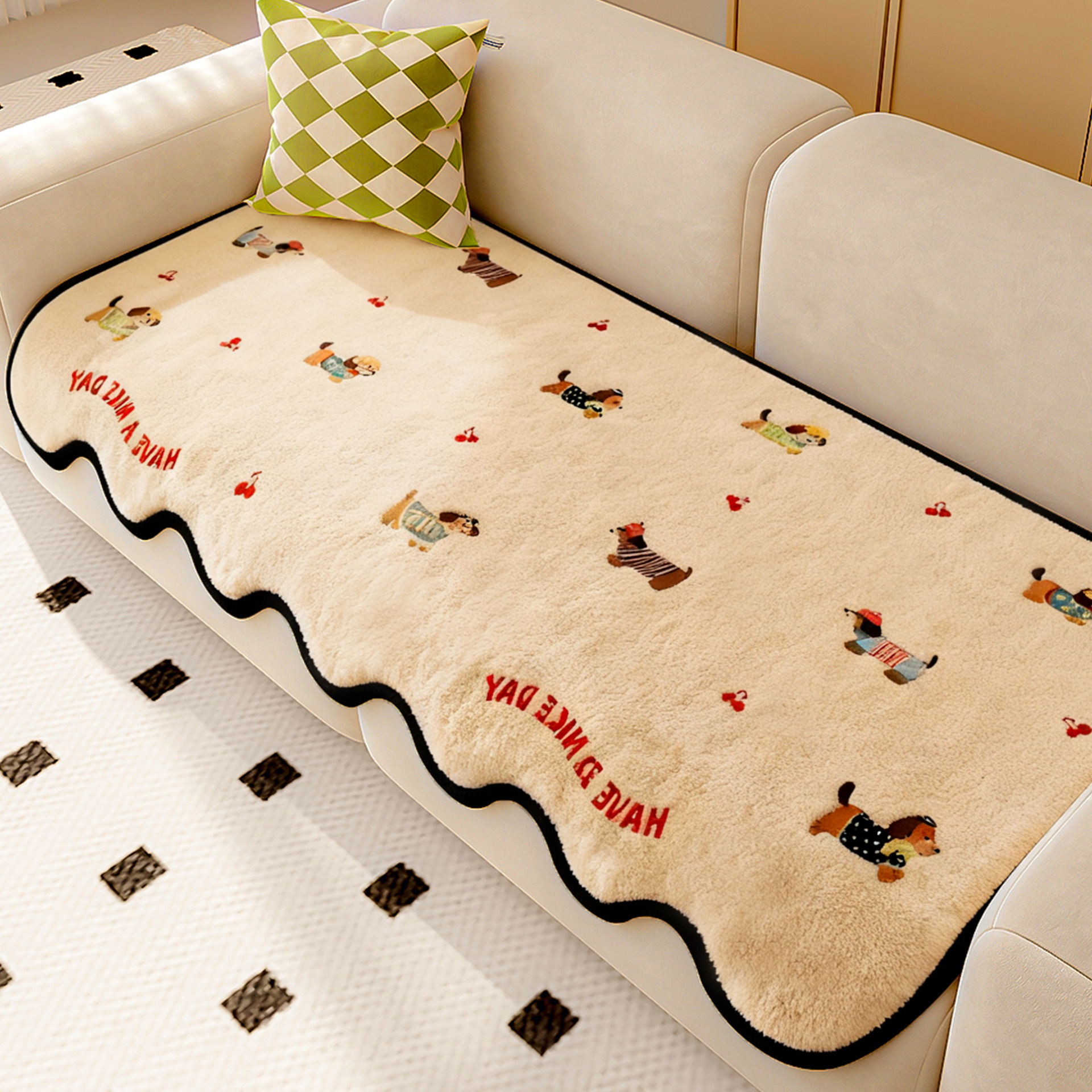 Cojín de sofá de peluche de forma especial invierno 2025 nuevo estilo americano patch viento engrosado cojín de sofá de piel alfombra de tela antideslizante