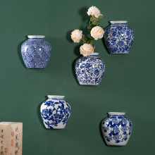 . 英国老货手绘青花瓷挂壁花瓶 陶瓷半身瓶装饰挂件新中式陶瓷壁