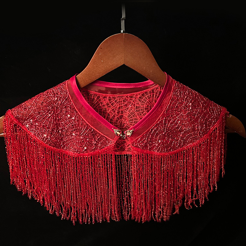 Luxurious Rhinestone Tassel Cheongsam Cloud Shoulder Vintage Golden Gorgeous Shawl Versatile Decorative False Collar for Outerwear to Prevent Exposed Shoulders