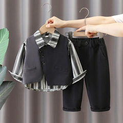 男の子用ベストスーツ2025秋服シャツレトロベビー子供服春ハンサム子供スーツツーピースセット流行