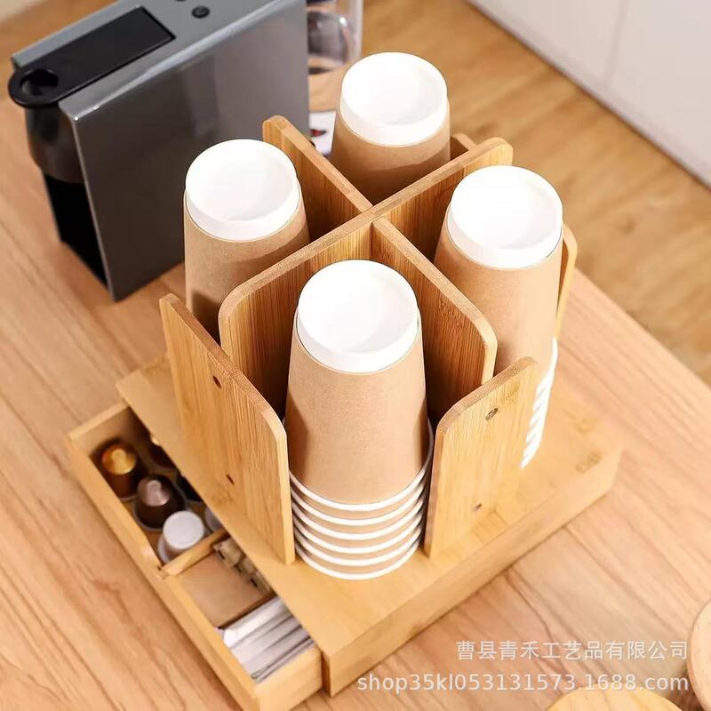 竹製収納ラック、コーヒーカプセル収納ラック、使い捨て紙コップホルダー、カップホルダー、バー無垢材収納ラック|undefined