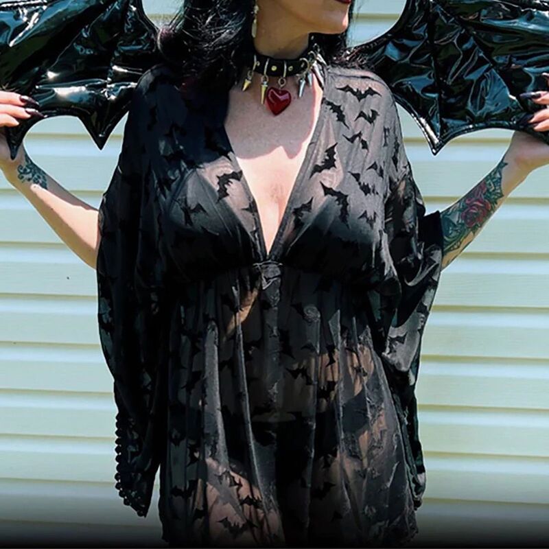 Foreign Trade Halloween Sex Sexy Perspective Beach Nightgown Women Hot Tease Deep V Temptation Bat Bathrobe Foreign Trade Halloween Sex Sexy Perspective Beach Nightgown Women Hot Tease Deep V Temptation Bat Bathrobe
