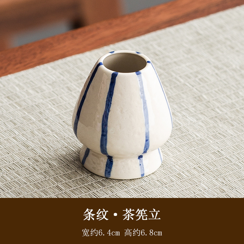 大型日本茶風抹茶ボウル、抹茶道具、抹茶ブラシ、茶碗、かわいいストライプ茶筅セット|undefined