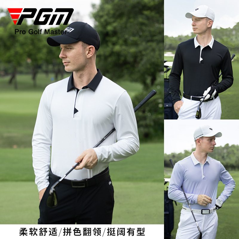 PGM Golf Clothing Men's Long-sleeved T-shirt Sports Top Soft Breathable Lapel Golf Men's Jersey