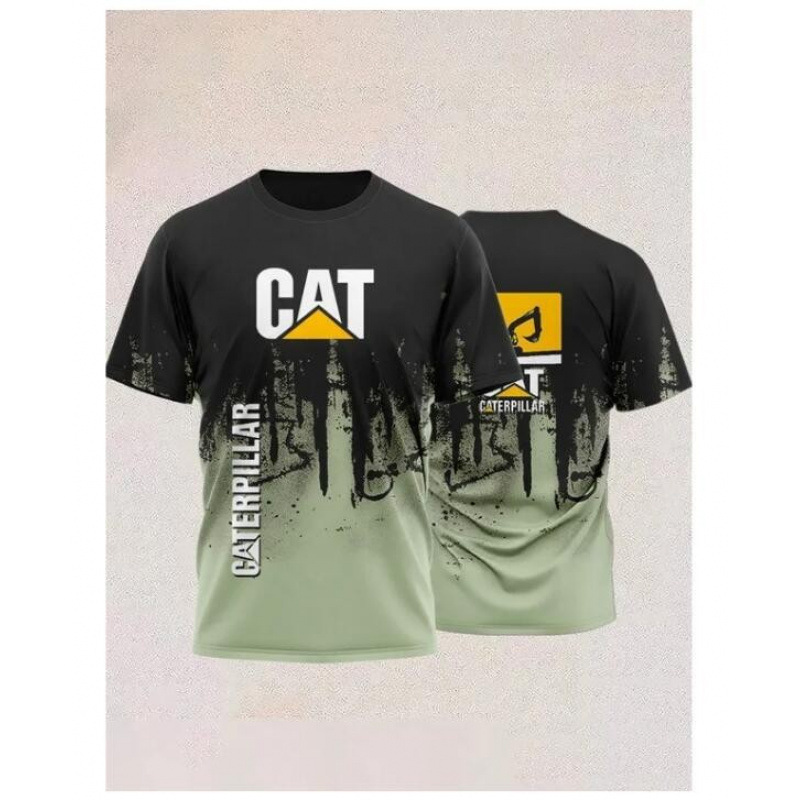TK人気 CAT掘削機 3D立体インク メンズT アメリカンワークウェア風 通気速乾半袖Tシャツ|undefined