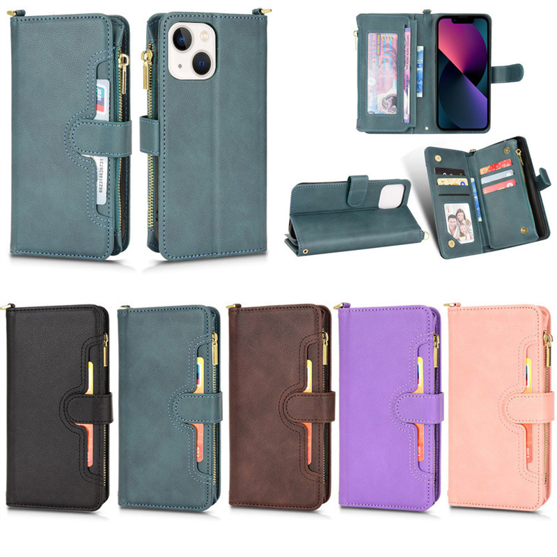 Suitable for iPhone16ProMax Phone Case SE Zipper Leather Case Apple 15 Multifunctional Card Flip Protective Case
