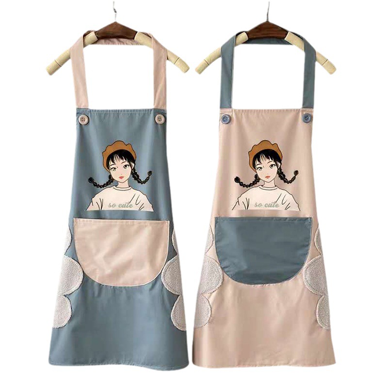 Delantal de mano borrable al por mayor cocina Halter delantal de Bolsillo grande Niña de dibujos animados delantal impermeable