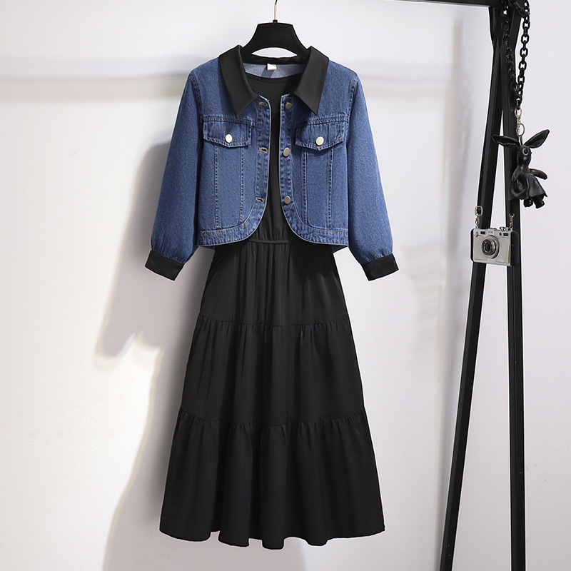 Early Spring 2024 New Denim Jacket with Chanel Style dress Two-Piece Black Vesel Dress Summer