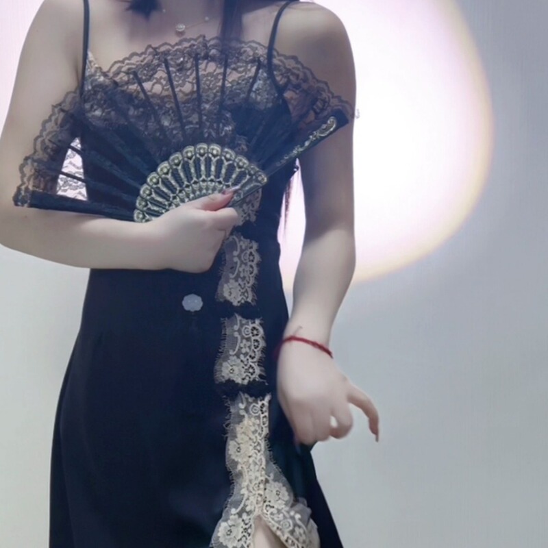 New 110kg Large Size Sexy Lace Retro Long Dress Slit Cheongsam Tempting Sexy Pajamas Can Be Worn Outside