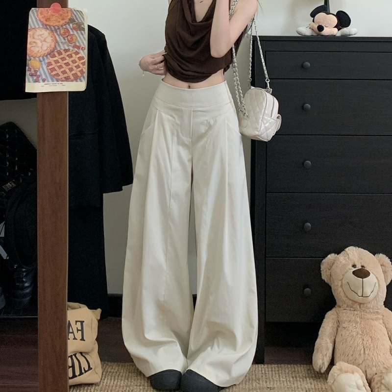 日系卡其色休闲阔腿裤女2025秋季高腰显瘦宽松慵懒风直筒拖地长裤|undefined