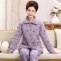 保暖三层秋冬季妈妈家居服