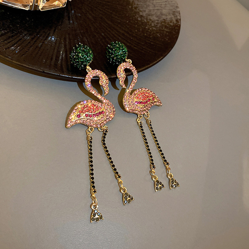 1 Pair Fashion Flamingo Alloy Inlay Rhinestones Women's Drop Earrings display picture 2