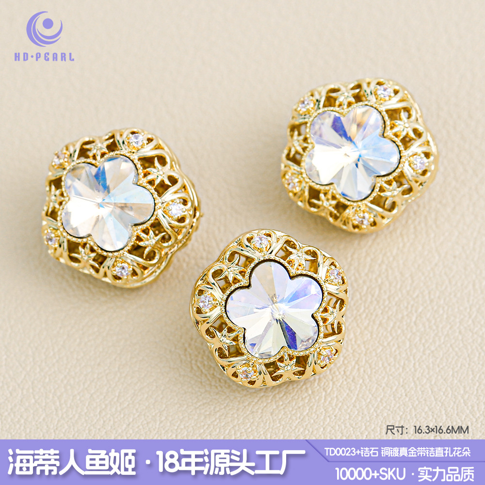 Diamond de alta calidad 16K oro zircon cristal cuentas gatito mariposa flores accesorios de joyería DIY cuentas separadoras